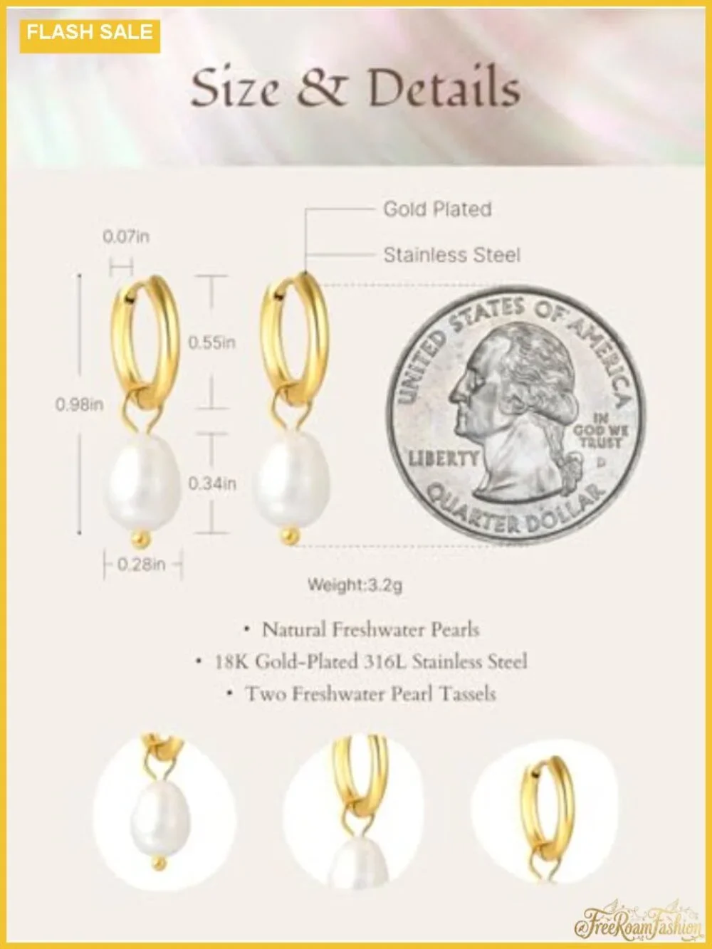Dainty Pearl Drop Earrings Gold Huggie Hoop Dangle for Women Boho Earrings
